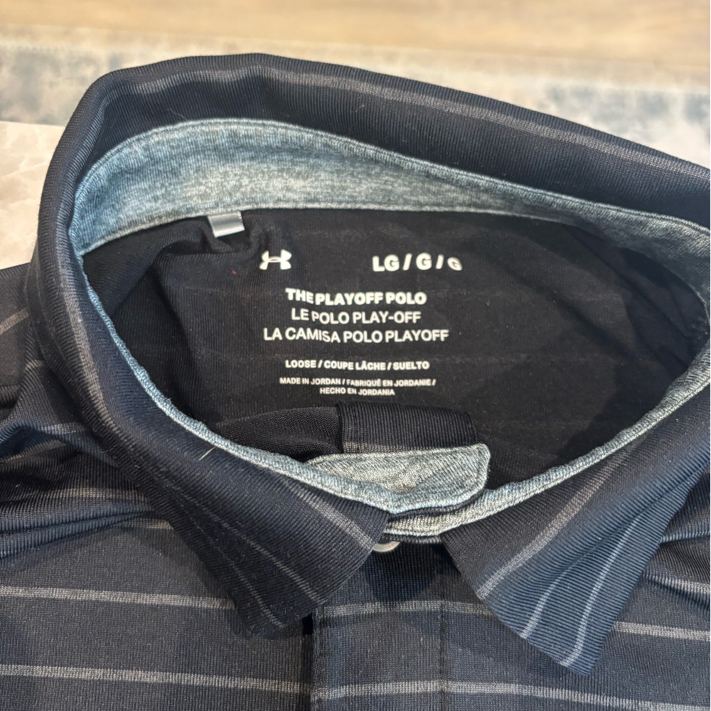 Under Armour black Polo with Gray Stripes - Picture 3 of 4